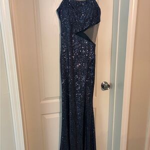 Elegant Navy Sequin Prom Dress